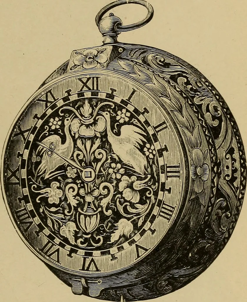 An illustration from Old clocks and watches & their makers : being an historical and descriptive account of the different styles of clocks and watches of the past, in England and abroad, to which is added a list of nearly twelve thousand makers, 1922, leaf 156