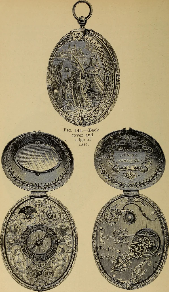 An illustration from Old clocks and watches & their makers : being an historical and descriptive account of the different styles of clocks and watches of the past, in England and abroad, to which is added a list of nearly twelve thousand makers, 1922, leaf 157