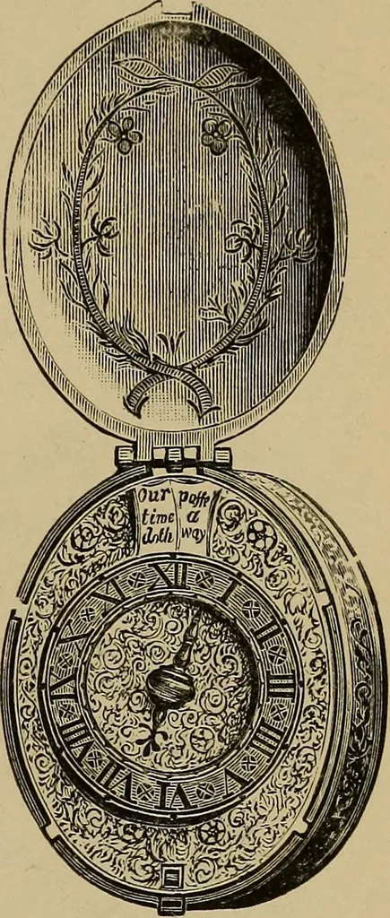 An illustration from Old clocks and watches & their makers : being an historical and descriptive account of the different styles of clocks and watches of the past, in England and abroad, to which is added a list of nearly twelve thousand makers, 1922, leaf 180
