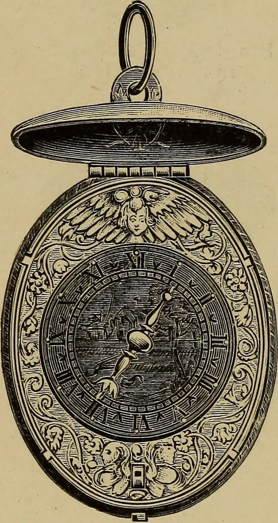 An illustration from Old clocks and watches & their makers : being an historical and descriptive account of the different styles of clocks and watches of the past, in England and abroad, to which is added a list of nearly twelve thousand makers, 1922, leaf 182