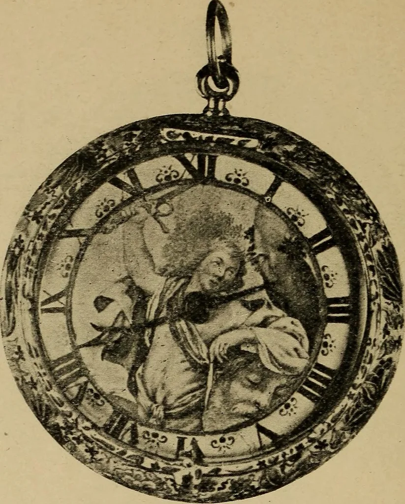 An illustration from Old clocks and watches & their makers : being an historical and descriptive account of the different styles of clocks and watches of the past, in England and abroad, to which is added a list of nearly twelve thousand makers, 1922, leaf 195