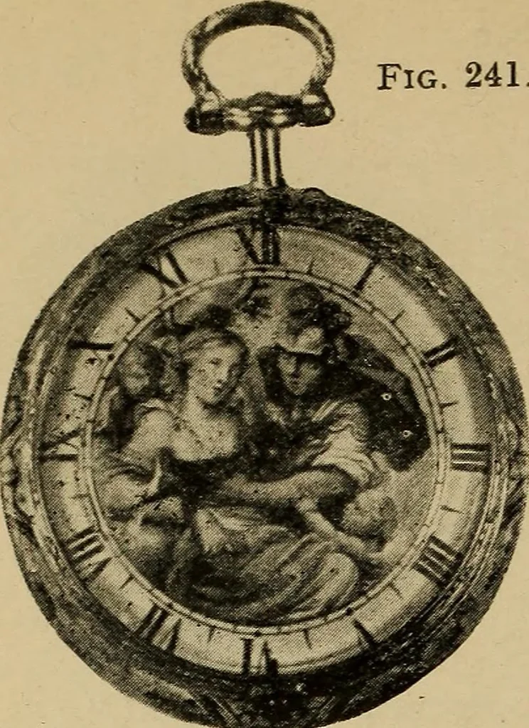 An illustration from Old clocks and watches & their makers : being an historical and descriptive account of the different styles of clocks and watches of the past, in England and abroad, to which is added a list of nearly twelve thousand makers, 1922, leaf 201