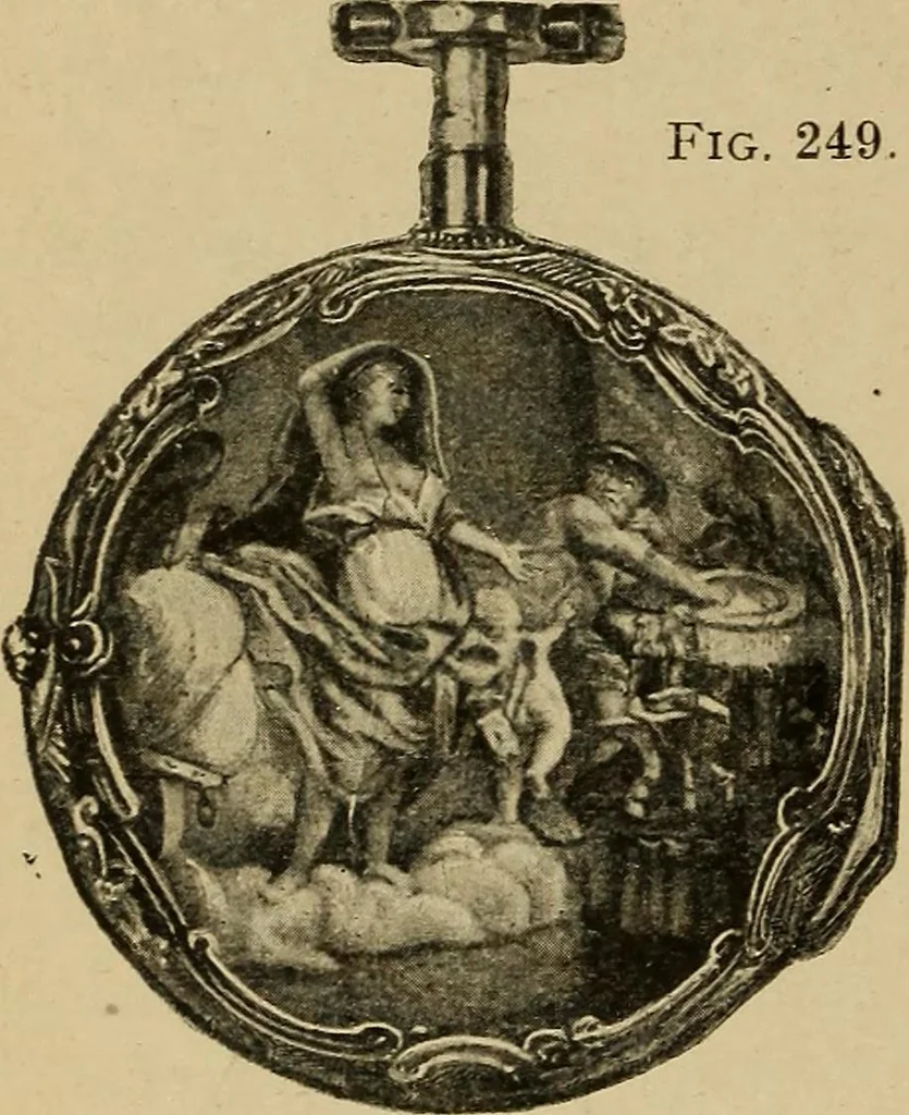 An illustration from Old clocks and watches & their makers : being an historical and descriptive account of the different styles of clocks and watches of the past, in England and abroad, to which is added a list of nearly twelve thousand makers, 1922, leaf 203