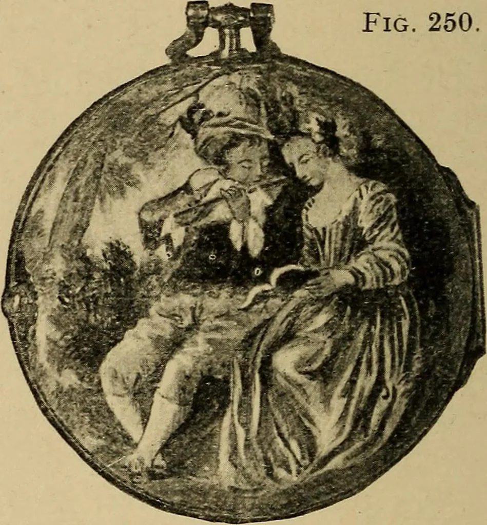 An illustration from Old clocks and watches & their makers : being an historical and descriptive account of the different styles of clocks and watches of the past, in England and abroad, to which is added a list of nearly twelve thousand makers, 1922, leaf 203