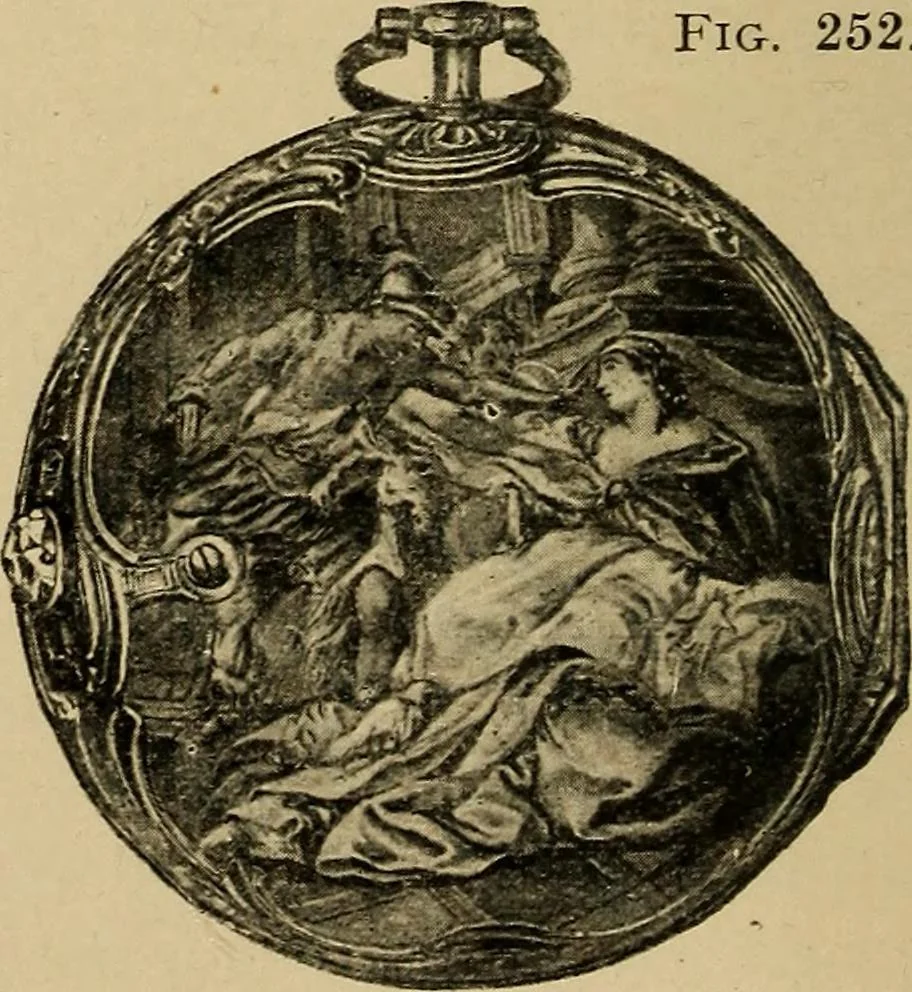 An illustration from Old clocks and watches & their makers : being an historical and descriptive account of the different styles of clocks and watches of the past, in England and abroad, to which is added a list of nearly twelve thousand makers, 1922, leaf 203