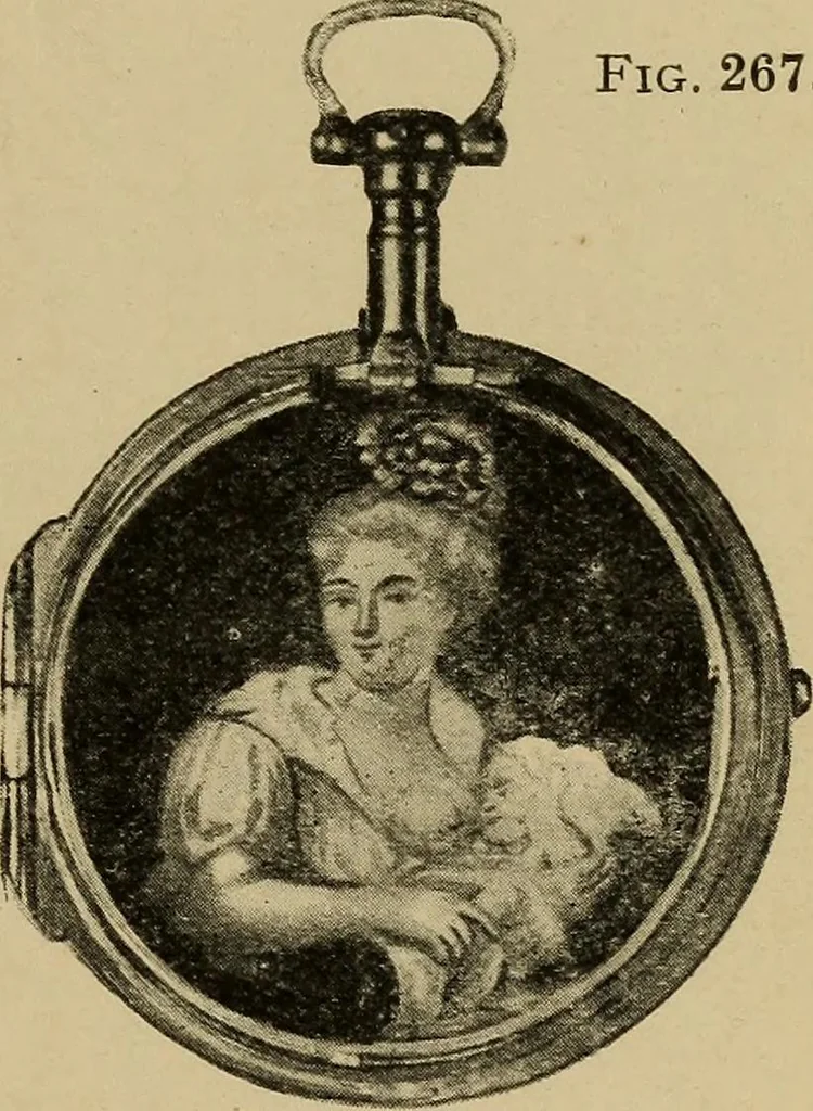An illustration from Old clocks and watches & their makers : being an historical and descriptive account of the different styles of clocks and watches of the past, in England and abroad, to which is added a list of nearly twelve thousand makers, 1922, leaf 208