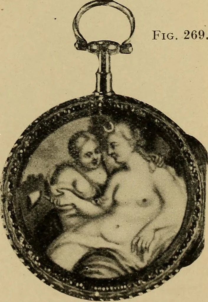 An illustration from Old clocks and watches & their makers : being an historical and descriptive account of the different styles of clocks and watches of the past, in England and abroad, to which is added a list of nearly twelve thousand makers, 1922, leaf 208