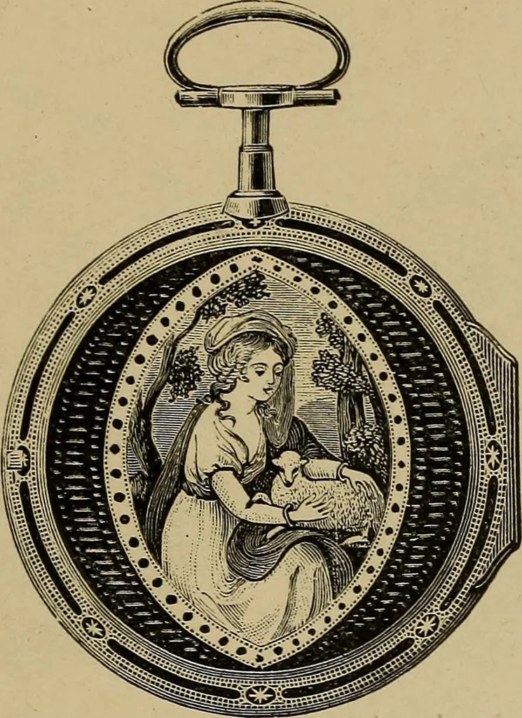 An illustration from Old clocks and watches & their makers : being an historical and descriptive account of the different styles of clocks and watches of the past, in England and abroad, to which is added a list of nearly twelve thousand makers, 1922, leaf 212