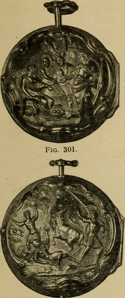 An illustration from Old clocks and watches & their makers : being an historical and descriptive account of the different styles of clocks and watches of the past, in England and abroad, to which is added a list of nearly twelve thousand makers, 1922, leaf 220