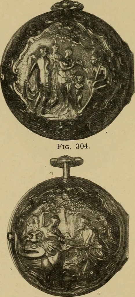 An illustration from Old clocks and watches & their makers : being an historical and descriptive account of the different styles of clocks and watches of the past, in England and abroad, to which is added a list of nearly twelve thousand makers, 1922, leaf 220