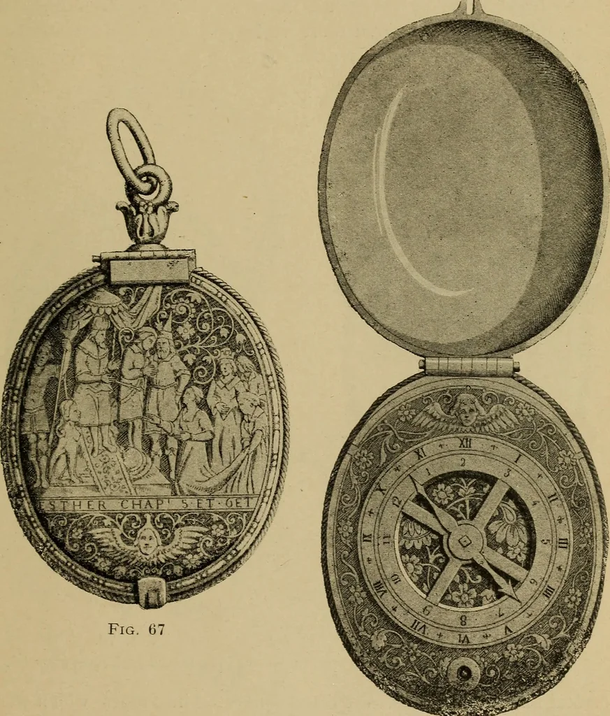 An illustration from Old clocks and watches & their makers : being an historical and descriptive account of the different styles of clocks and watches of the past, in England and abroad, to which is added a list of nearly twelve thousand makers, 1922, leaf 90