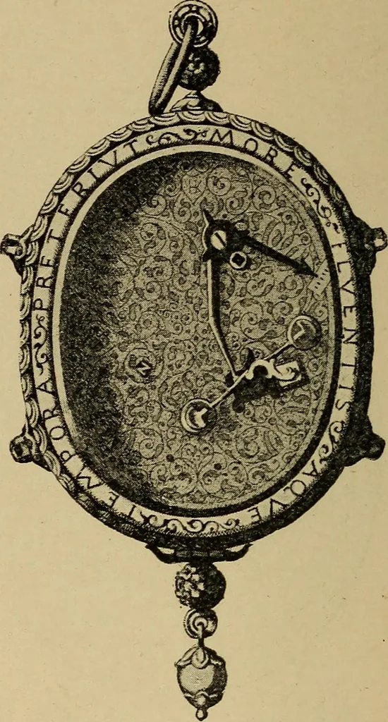 An illustration from Old clocks and watches & their makers : being an historical and descriptive account of the different styles of clocks and watches of the past, in England and abroad, to which is added a list of nearly twelve thousand makers, 1922, leaf 91