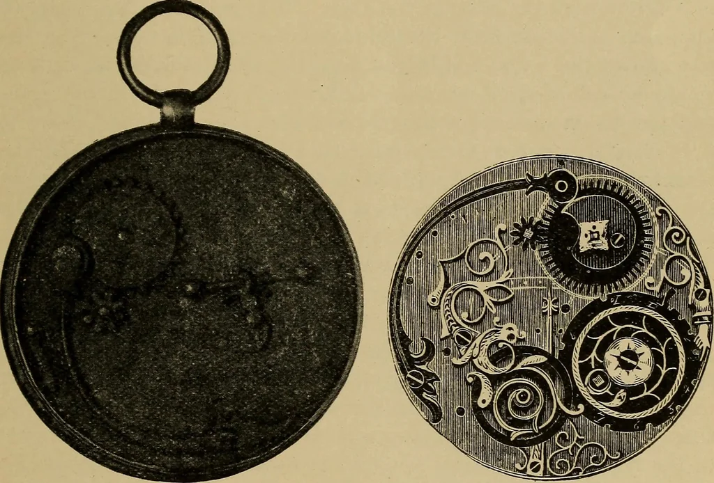 An illustration from Old clocks and watches & their makers : being an historical and descriptive account of the different styles of clocks and watches of the past, in England and abroad, to which is added a list of nearly twelve thousand makers, 1922, leaf 96