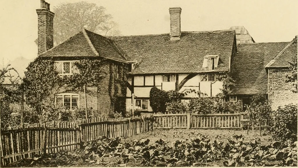 An illustration from Old cottages & farm-houses in Surrey / illustrated on one hundred collotype plates from photographs specially taken by W. Galsworthy Davie, with an introduction and numerous sketches by W. Curtis Green, 1908, leaf 154