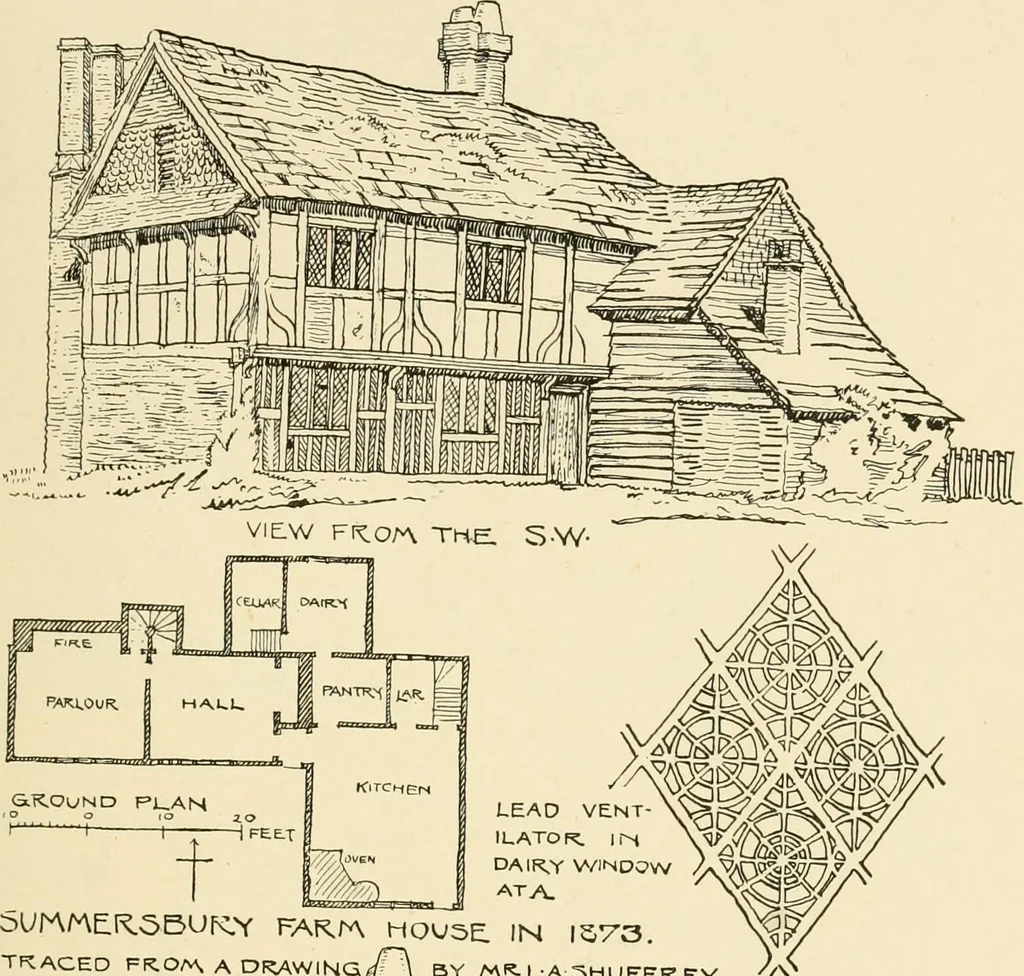 An illustration from Old cottages & farm-houses in Surrey / illustrated on one hundred collotype plates from photographs specially taken by W. Galsworthy Davie, with an introduction and numerous sketches by W. Curtis Green, 1908, leaf 34