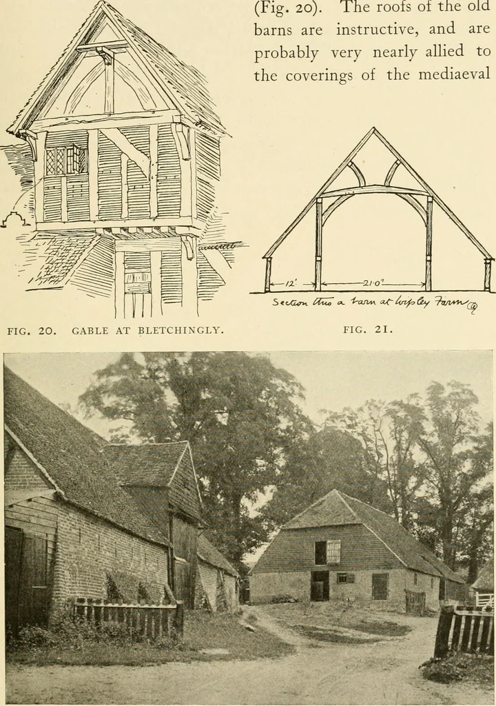An illustration from Old cottages & farm-houses in Surrey / illustrated on one hundred collotype plates from photographs specially taken by W. Galsworthy Davie, with an introduction and numerous sketches by W. Curtis Green, 1908, leaf 38