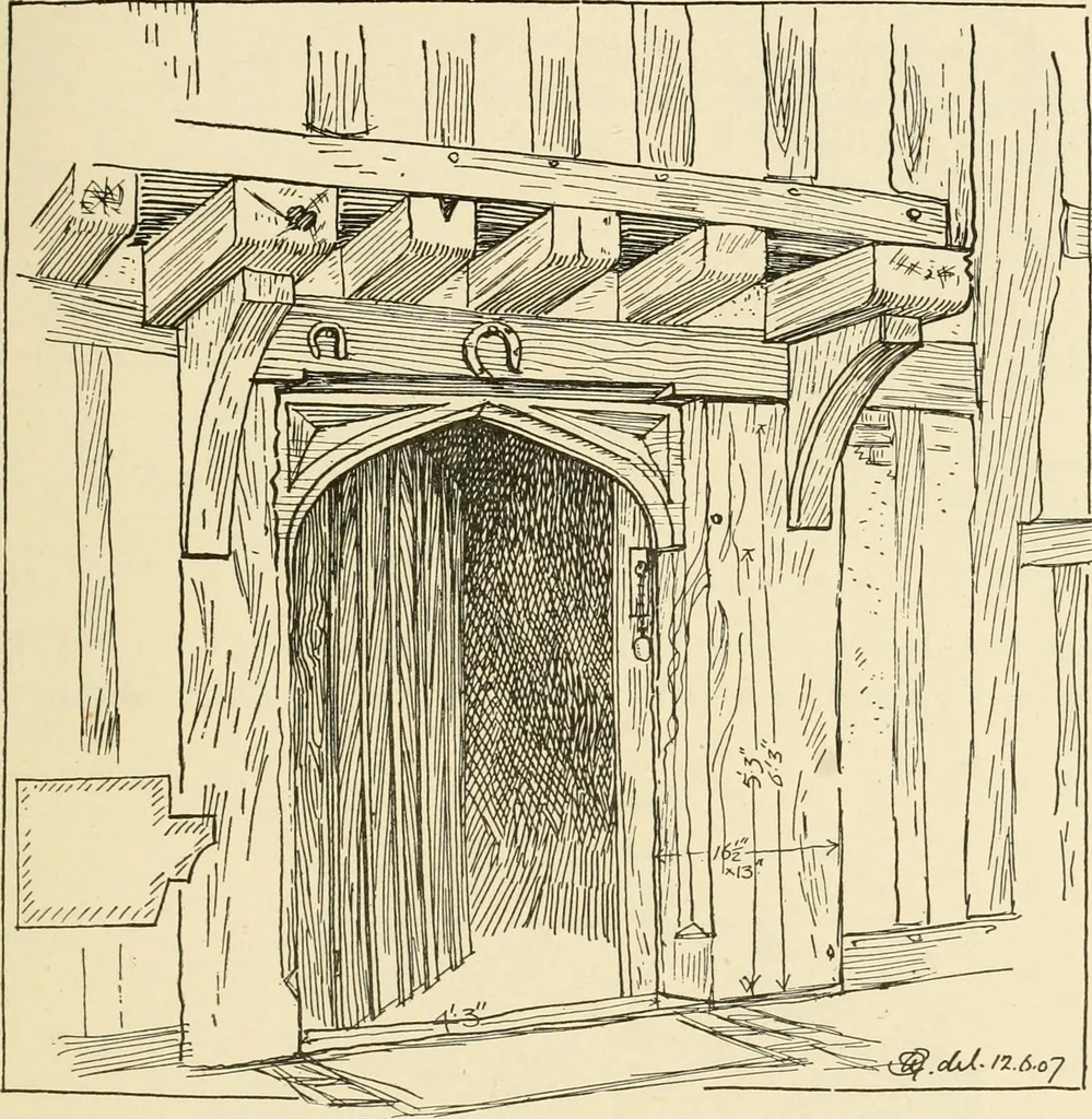 An illustration from Old cottages & farm-houses in Surrey / illustrated on one hundred collotype plates from photographs specially taken by W. Galsworthy Davie, with an introduction and numerous sketches by W. Curtis Green, 1908, leaf 46