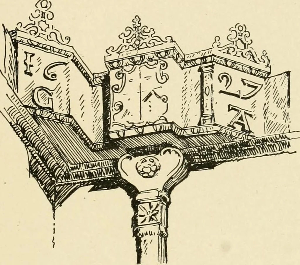 An illustration from Old cottages & farm-houses in Surrey / illustrated on one hundred collotype plates from photographs specially taken by W. Galsworthy Davie, with an introduction and numerous sketches by W. Curtis Green, 1908, leaf 88