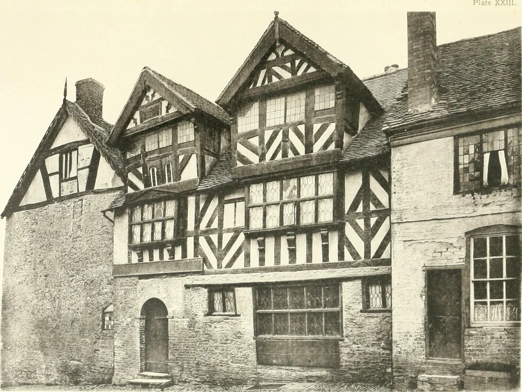 An illustration from Old cottages, farm houses, and other half-timber buildings in Shropshire, Herefordshire, and Cheshire, 1904, leaf 104