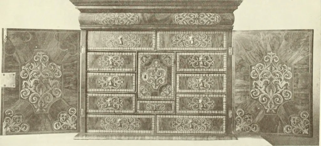 An illustration from Old English furniture and its surroundings, from the restoration to the regency, 1920, leaf 136