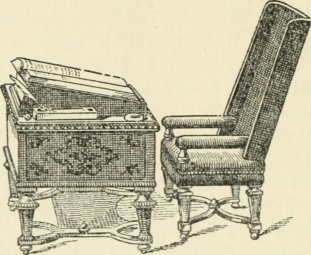 An illustration from Old English furniture and its surroundings, from the restoration to the regency, 1920, leaf 95