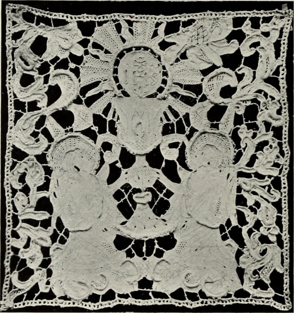 An illustration from Old lace : a handbook for collectors; an account of the different styles of lace, their history, characteristics & manufacture, 1908, leaf 105