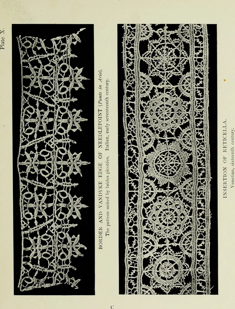 An illustration from Old lace : a handbook for collectors; an account of the different styles of lace, their history, characteristics & manufacture, 1908, leaf 46