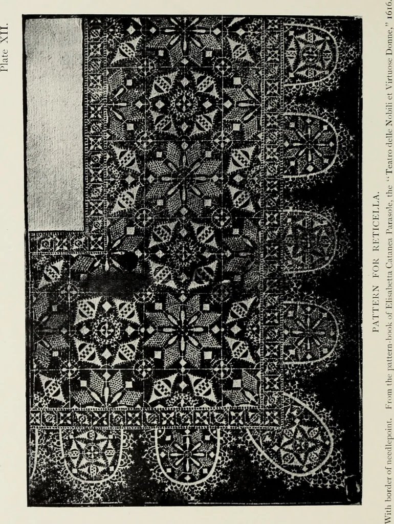An illustration from Old lace : a handbook for collectors; an account of the different styles of lace, their history, characteristics & manufacture, 1908, leaf 51