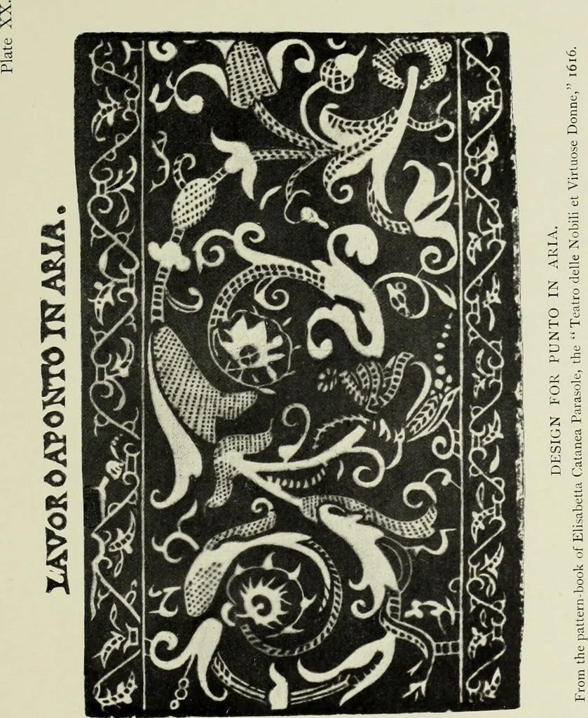 An illustration from Old lace : a handbook for collectors; an account of the different styles of lace, their history, characteristics & manufacture, 1908, leaf 72