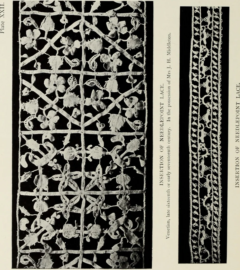 An illustration from Old lace : a handbook for collectors; an account of the different styles of lace, their history, characteristics & manufacture, 1908, leaf 77