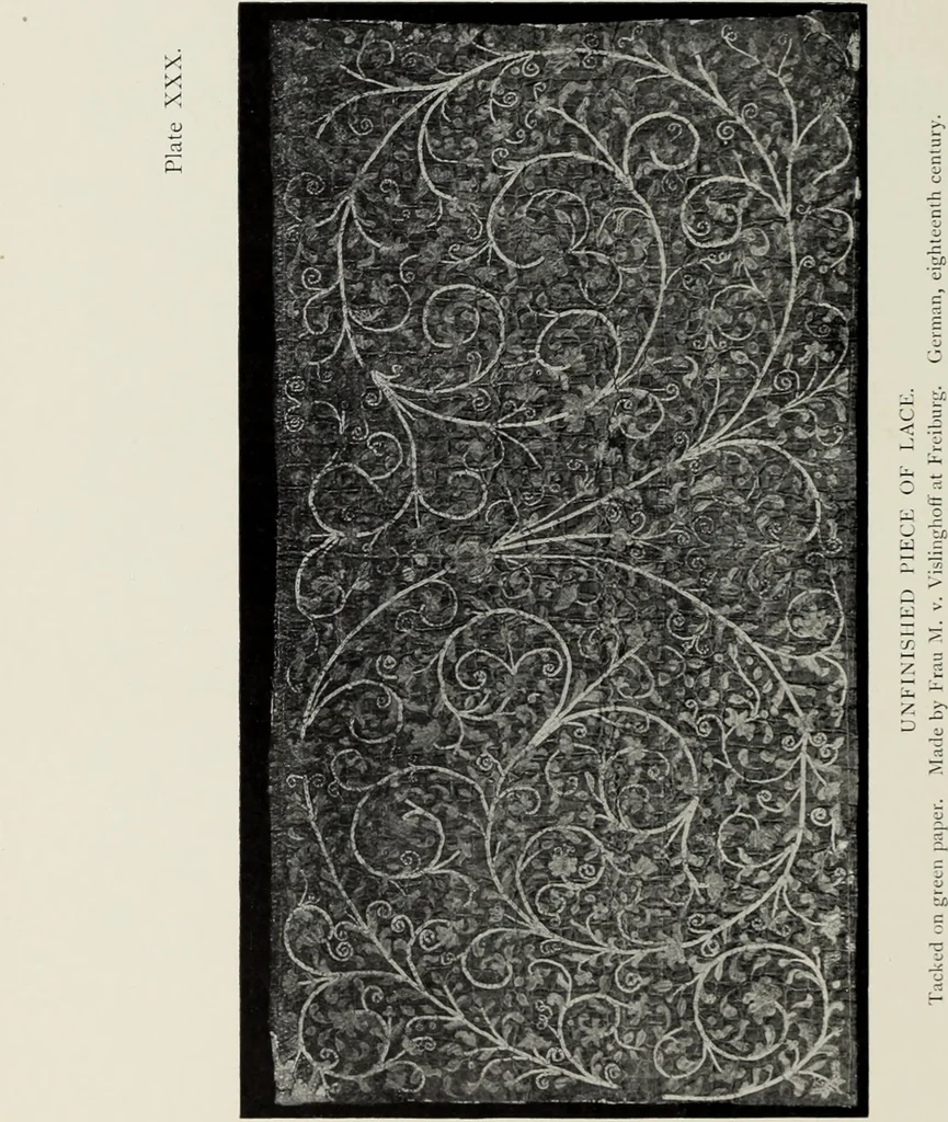 An illustration from Old lace : a handbook for collectors; an account of the different styles of lace, their history, characteristics & manufacture, 1908, leaf 97