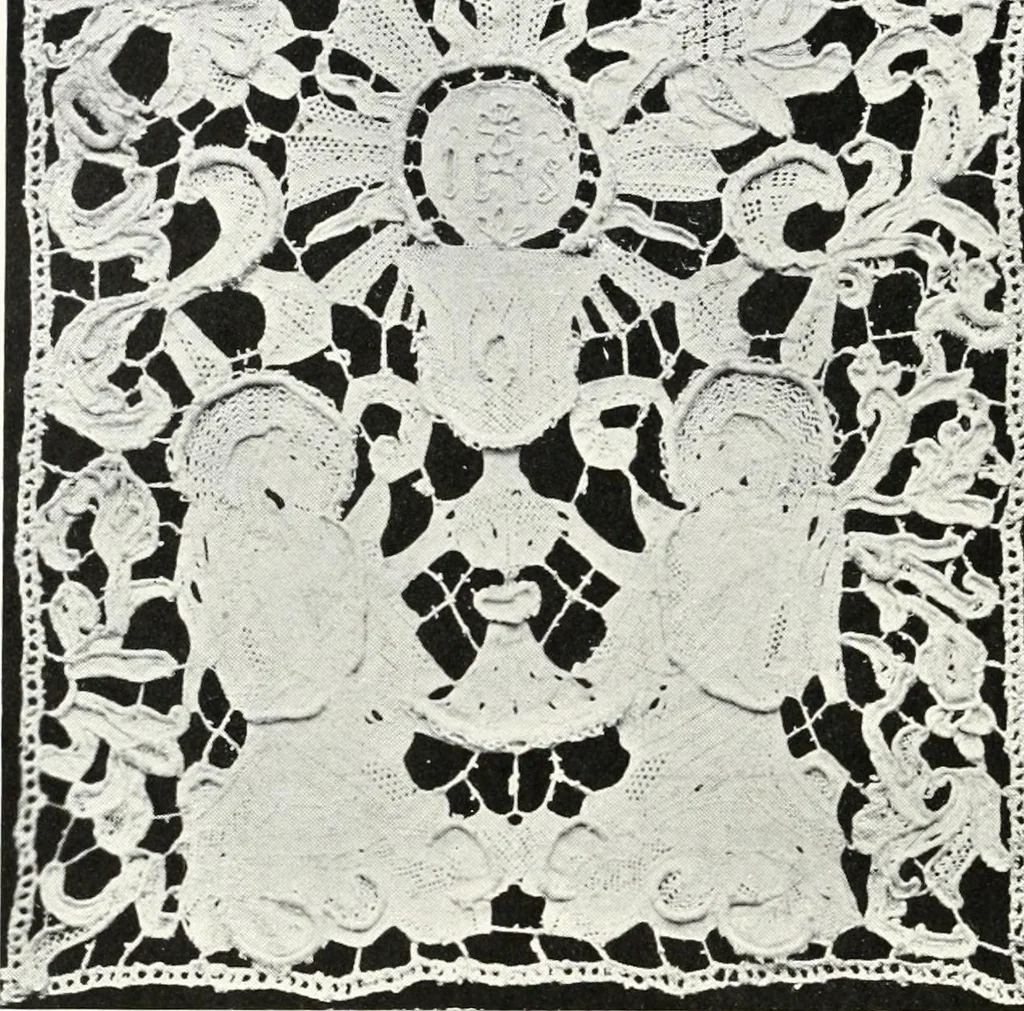 An illustration from Old lace, a handbook for collectors; an account of the different styles of lace, their history, characteristics & manufacture, 1909, leaf 105