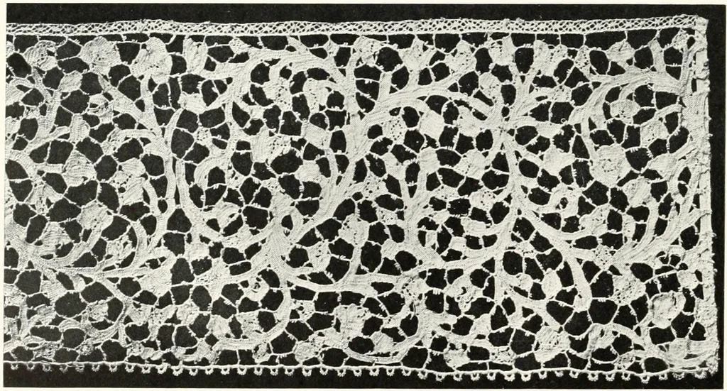 An illustration from Old lace, a handbook for collectors; an account of the different styles of lace, their history, characteristics & manufacture, 1909, leaf 105