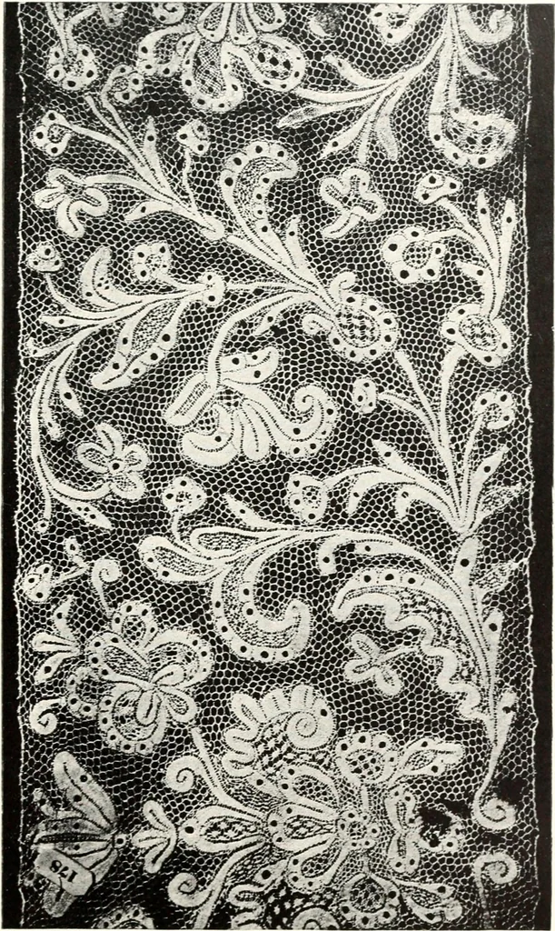 An illustration from Old lace, a handbook for collectors; an account of the different styles of lace, their history, characteristics & manufacture, 1909, leaf 140