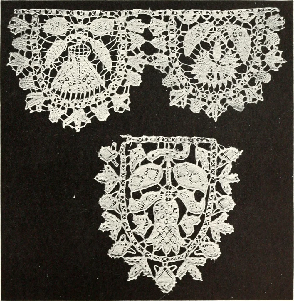 An illustration from Old lace, a handbook for collectors; an account of the different styles of lace, their history, characteristics & manufacture, 1909, leaf 270