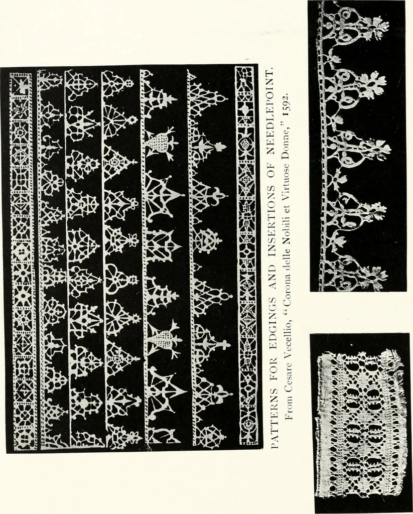 An illustration from Old lace, a handbook for collectors; an account of the different styles of lace, their history, characteristics & manufacture, 1909, leaf 35