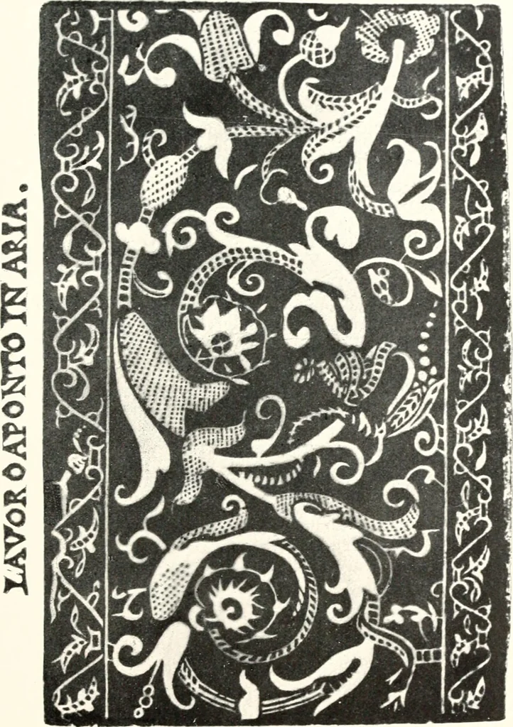 An illustration from Old lace, a handbook for collectors; an account of the different styles of lace, their history, characteristics & manufacture, 1909, leaf 72
