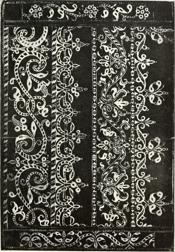 An illustration from Old lace, a handbook for collectors; an account of the different styles of lace, their history, characteristics & manufacture, 1909, leaf 74