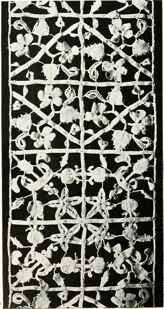 An illustration from Old lace, a handbook for collectors; an account of the different styles of lace, their history, characteristics & manufacture, 1909, leaf 77