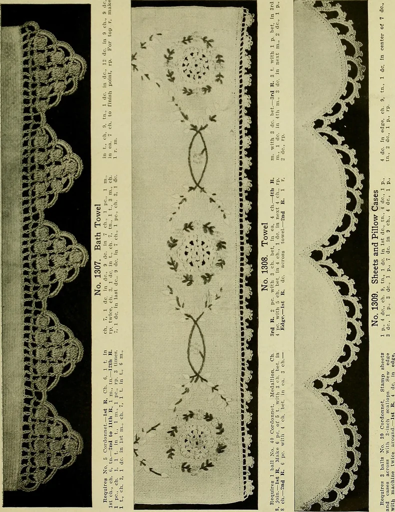 An illustration from Old and new designs in crocheted towels, pillow-cases, sheets, 1900, leaf 8