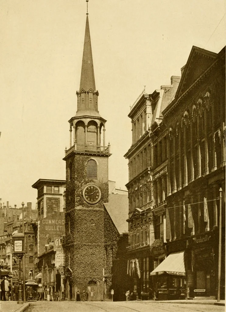 An illustration from Old New England churches and their children, 1906, leaf 142