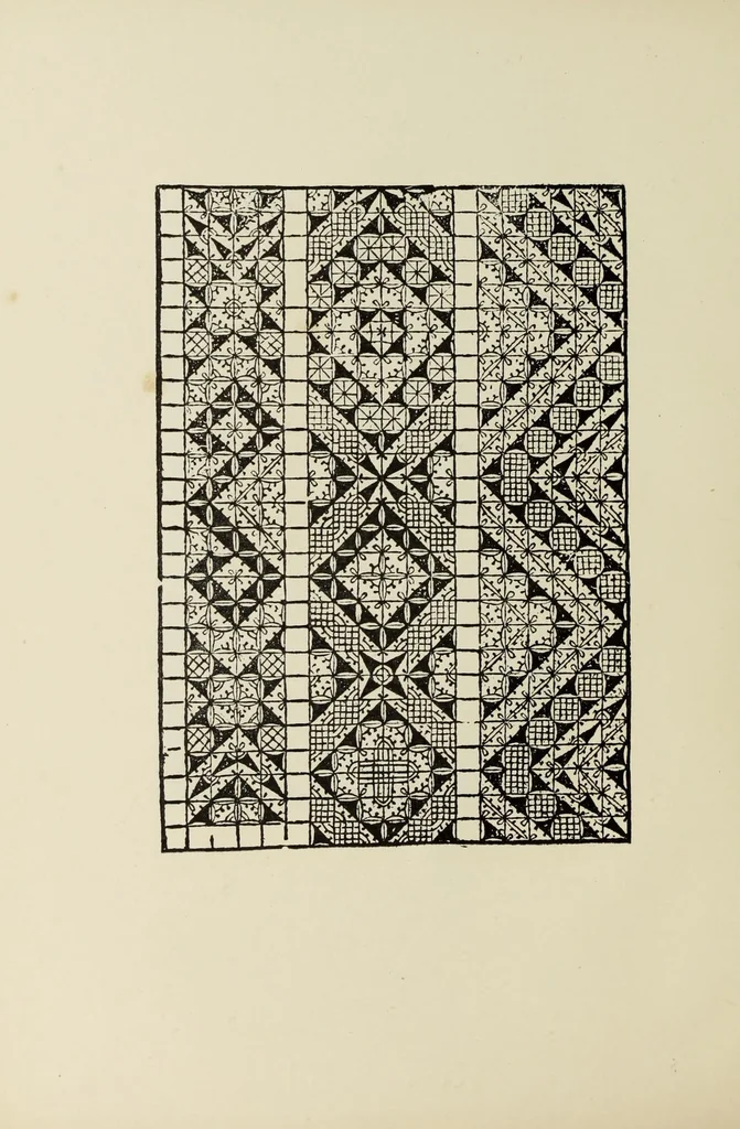 An illustration from Old and new lace in Italy, exhibited at Chicago in 1893. Dedicated to Her Majesty, Queen Margherita, 1893, leaf 18