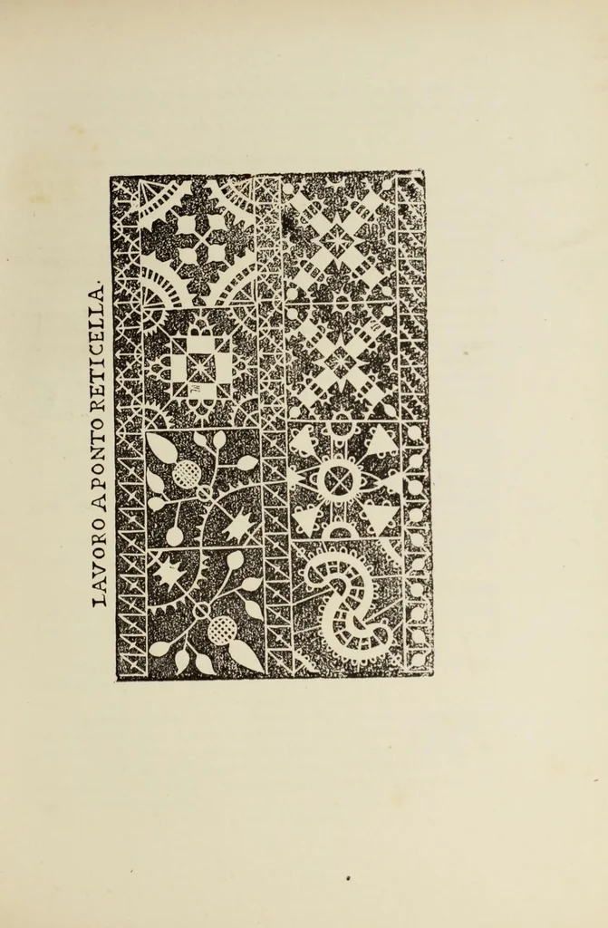 An illustration from Old and new lace in Italy, exhibited at Chicago in 1893. Dedicated to Her Majesty, Queen Margherita, 1893, leaf 27
