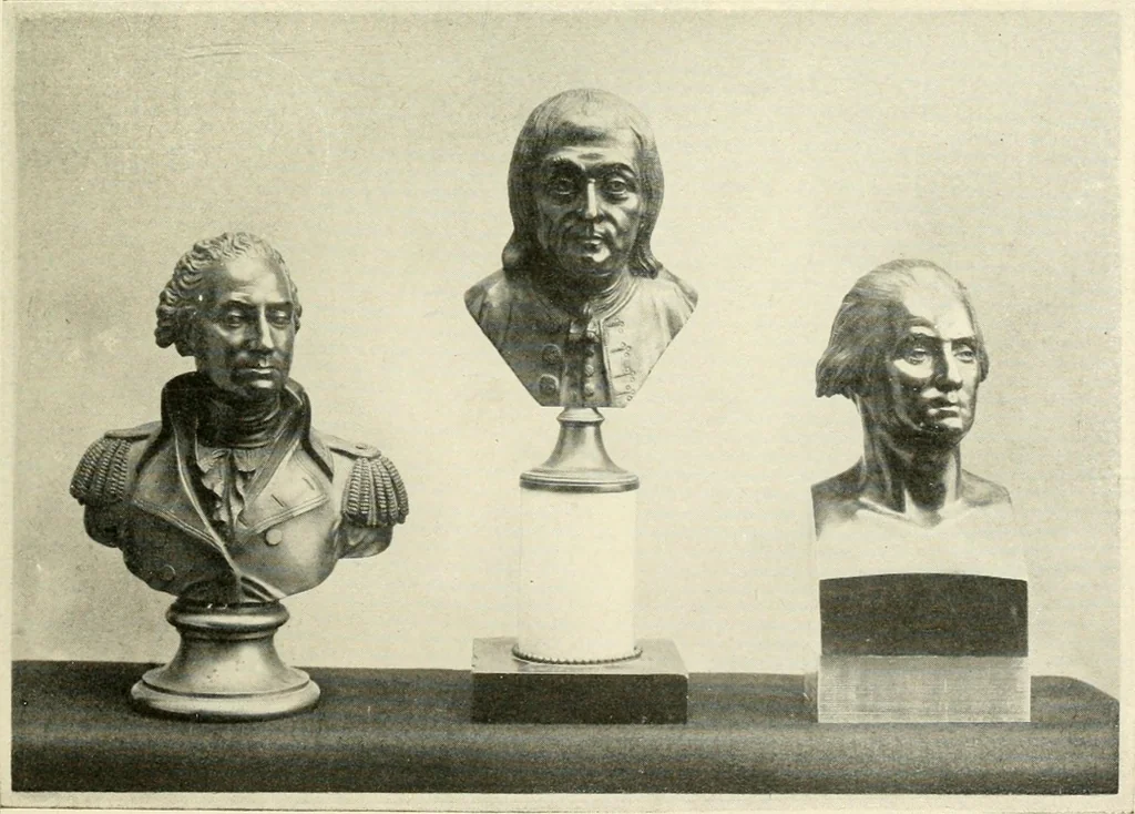An illustration from Old paintings, drawings, miniatures, statuettes, busts, snuff boxes, bonbonnieres, medallions, medals, and other objects of art relating to America, 1913, leaf 66