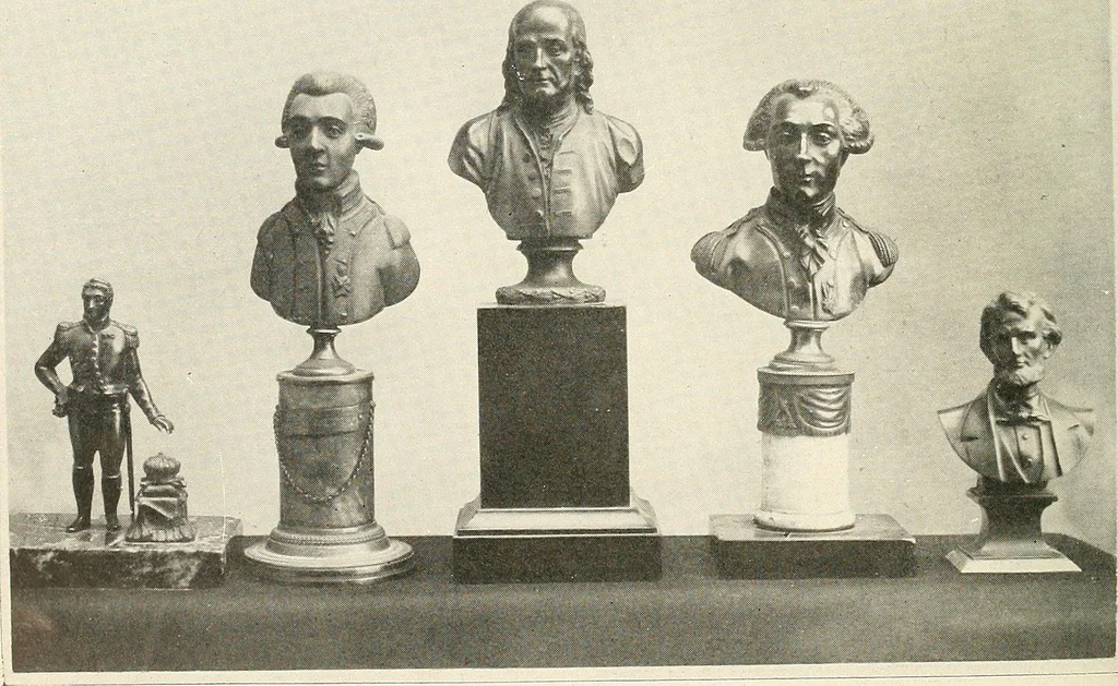 An illustration from Old paintings, drawings, miniatures, statuettes, busts, snuff boxes, bonbonnieres, medallions, medals, and other objects of art relating to America, 1913, leaf 67