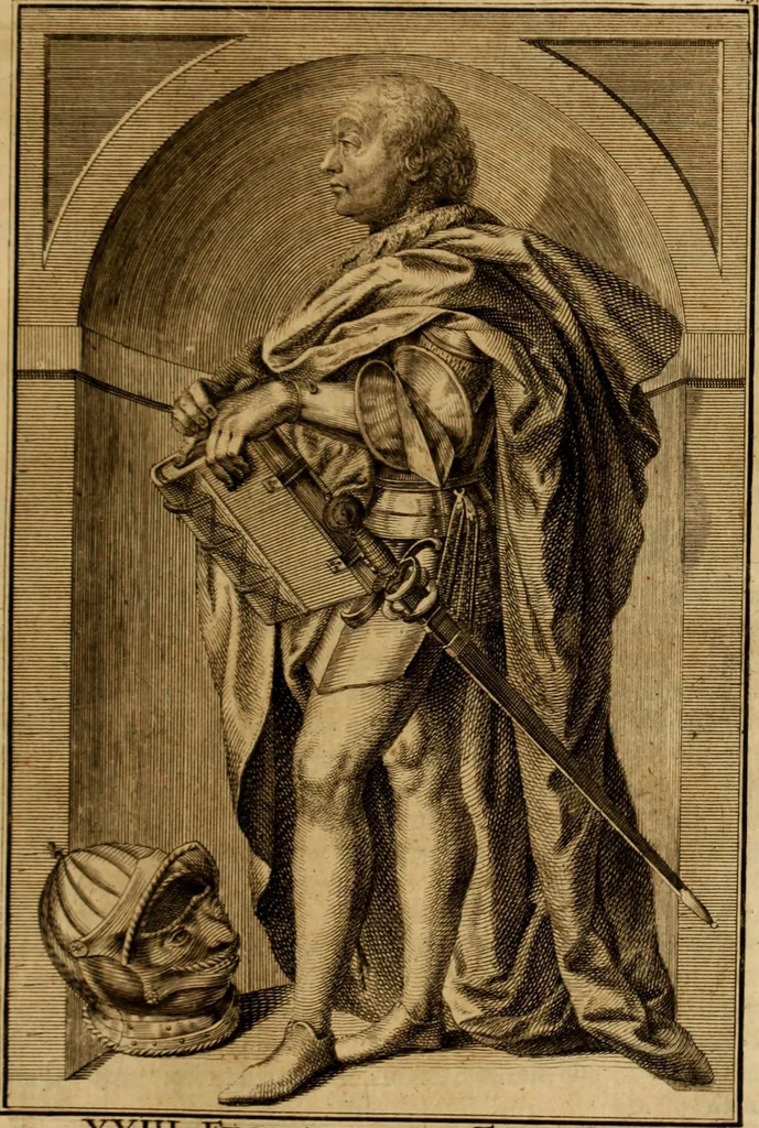 An illustration from Ombrassische Helden-Rüst-Kammer : welche von Ferdinanden, Ertzhertzogen zu Oesterreich, herrlich angerichtet, 1735, leaf 176