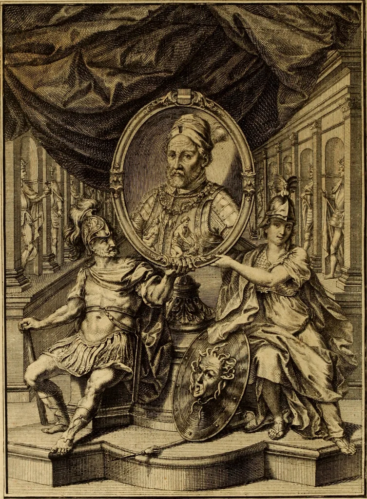 An illustration from Ombrassische Helden-Rüst-Kammer : welche von Ferdinanden, Ertzhertzogen zu Oesterreich, herrlich angerichtet, 1735, leaf 5