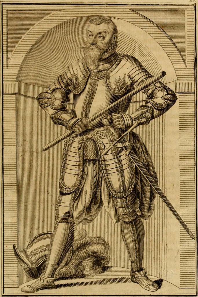 An illustration from Ombrassische Helden-Rüst-Kammer : welche von Ferdinanden, Ertzhertzogen zu Oesterreich, herrlich angerichtet, 1735, leaf 654