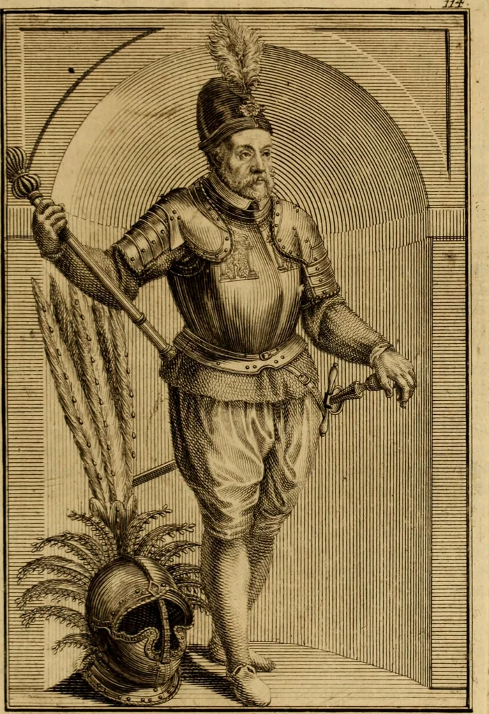 An illustration from Ombrassische Helden-Rüst-Kammer : welche von Ferdinanden, Ertzhertzogen zu Oesterreich, herrlich angerichtet, 1735, leaf 676
