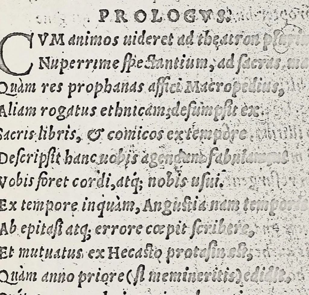 An illustration from Omnes Georgii Macropedii Fabvlae comicae, denvo recognite, et iusto ordine (prout editae sunt) in duas partes diuisae, 1552, leaf 98